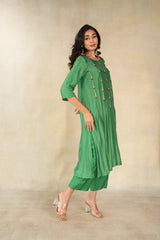Dark green bandhani striped printed kurta set