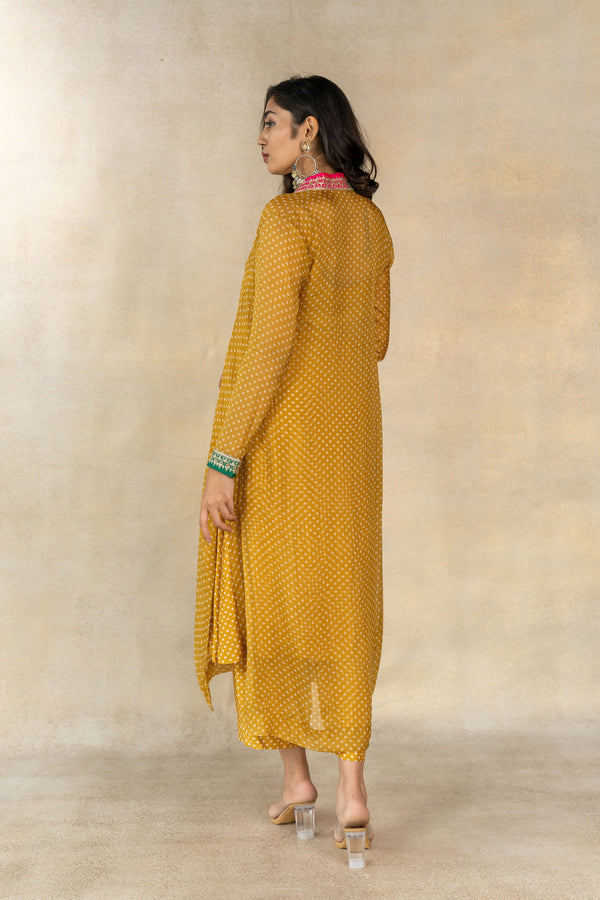 Mustard bandhani printed jacket set