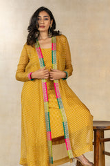 Mustard bandhani printed jacket set