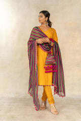 Green-purple multicolor striped printed coin-sequins detailed dupatta