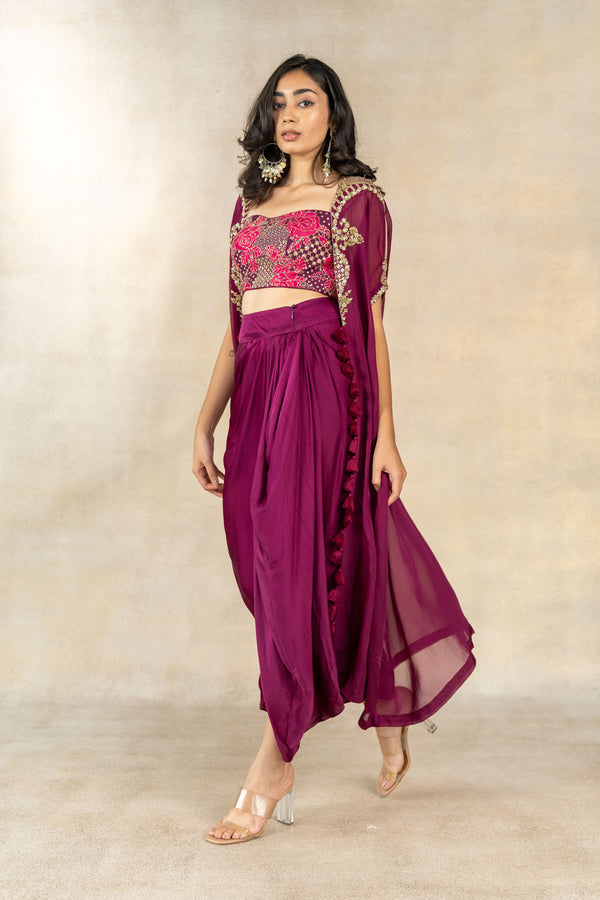 Magenta draped skirt set