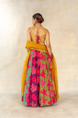 Multi-color floral printed embroidered lehenga set