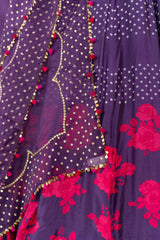 Purple floral- bandhani printed embroidered lehenga set