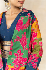 Multi-color floral printed patchwork blazer