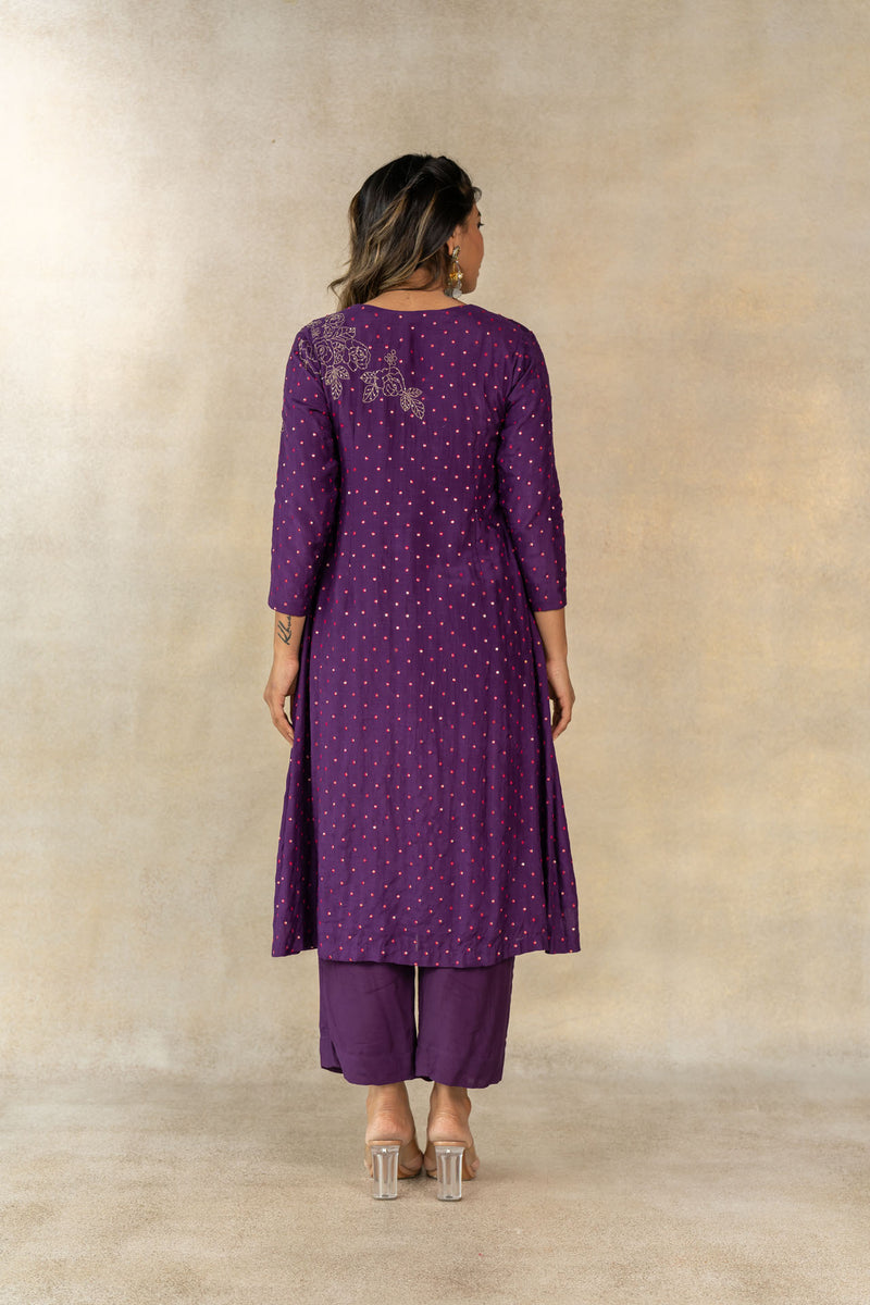 Purple rose motifs embroidered kurta set
