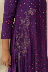 Purple rose motifs embroidered kurta set