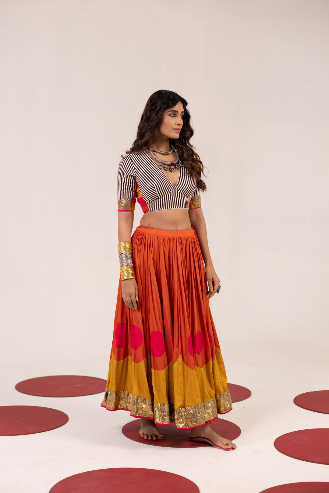 ORANGE & MUSTARD YELLOW LEHENGA SET