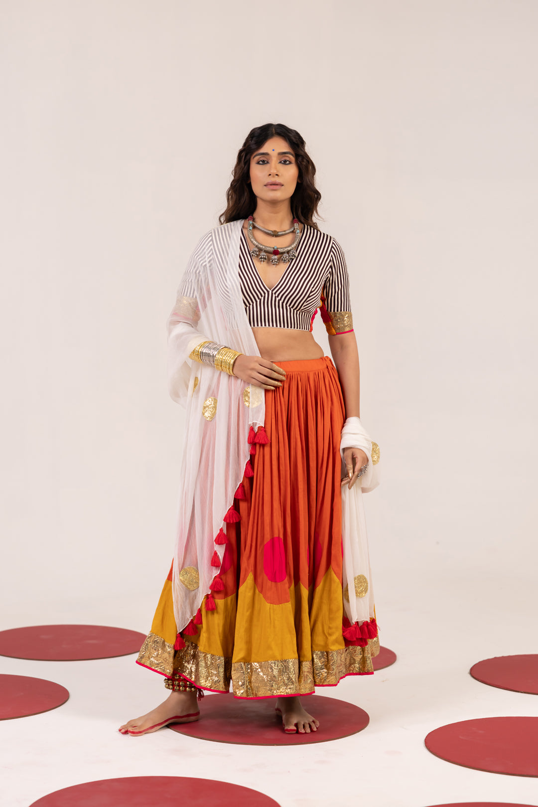 ORANGE & MUSTARD YELLOW LEHENGA SET