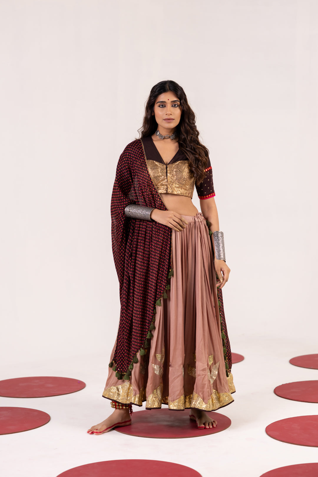 BROWN AND MAUVE LEHENGA SET