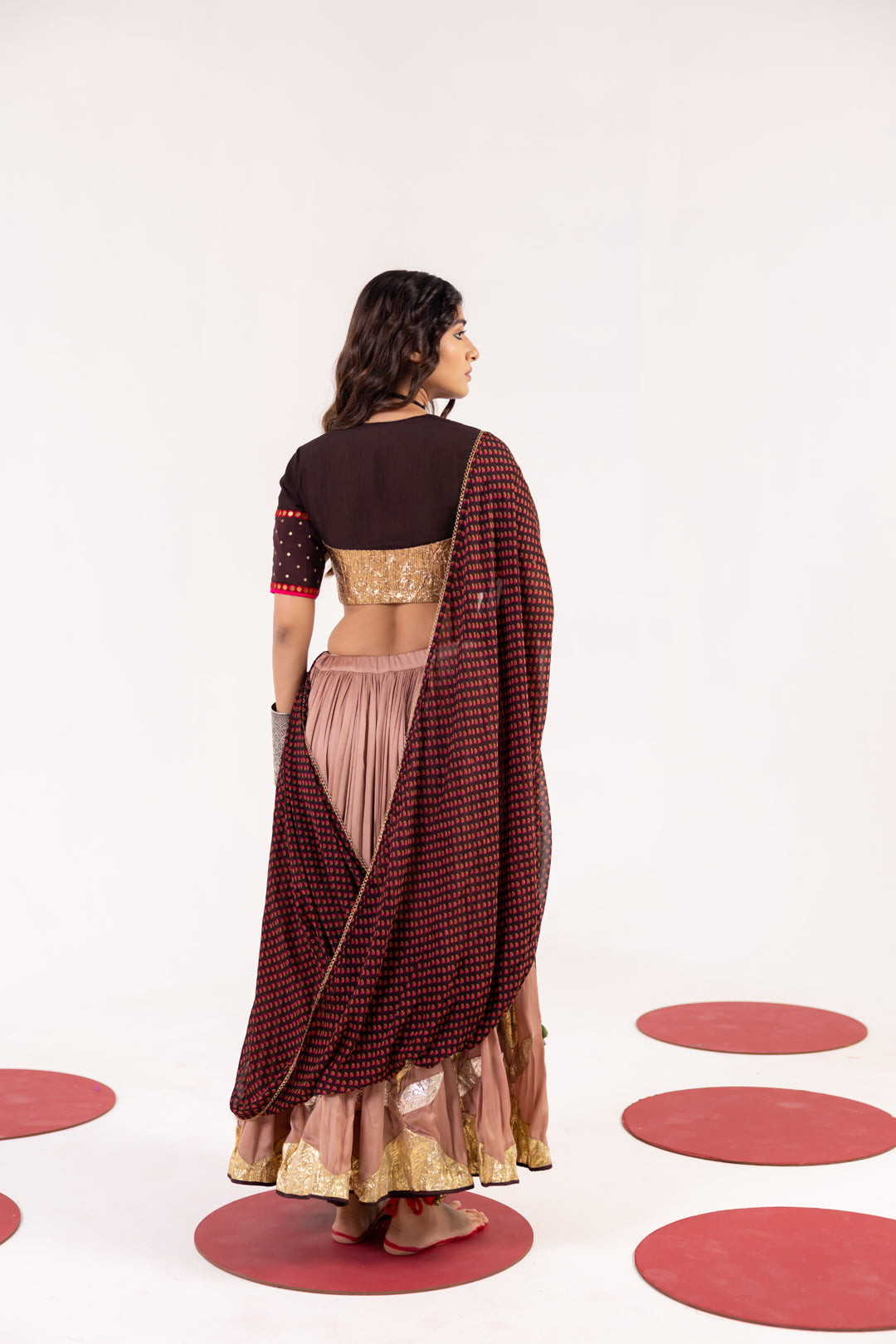 BROWN AND MAUVE LEHENGA SET