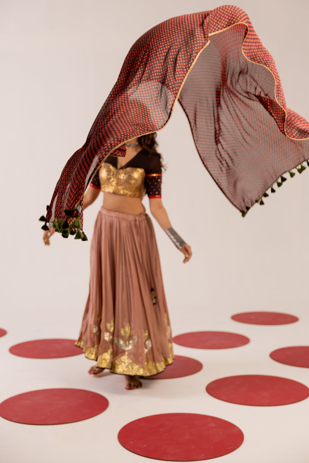 BROWN AND MAUVE LEHENGA SET