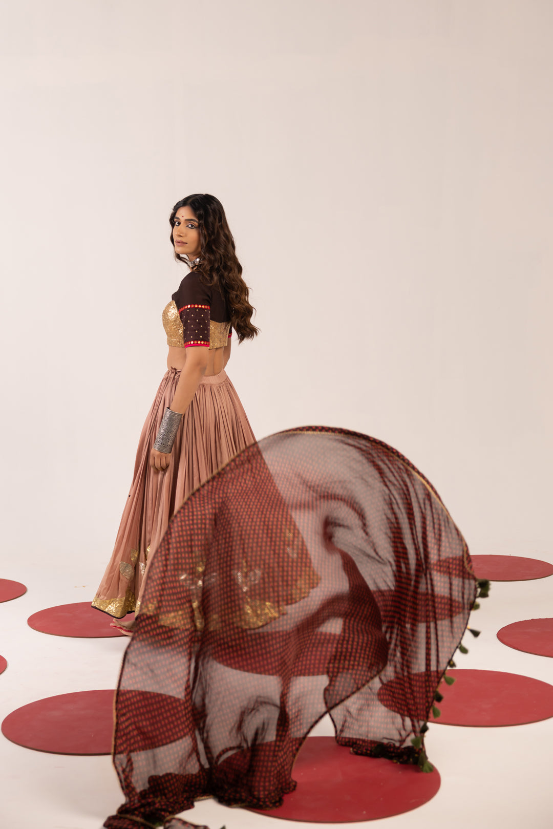 BROWN AND MAUVE LEHENGA SET