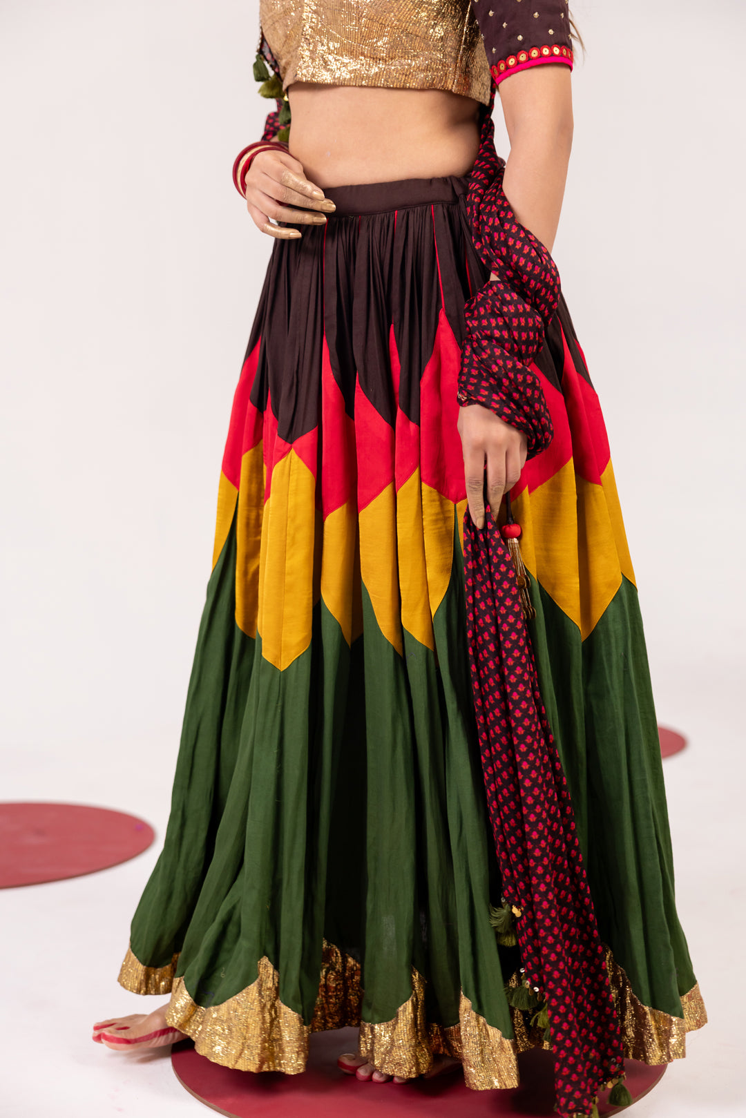 BROWN AND MULTICOLOR LEHENGA SET