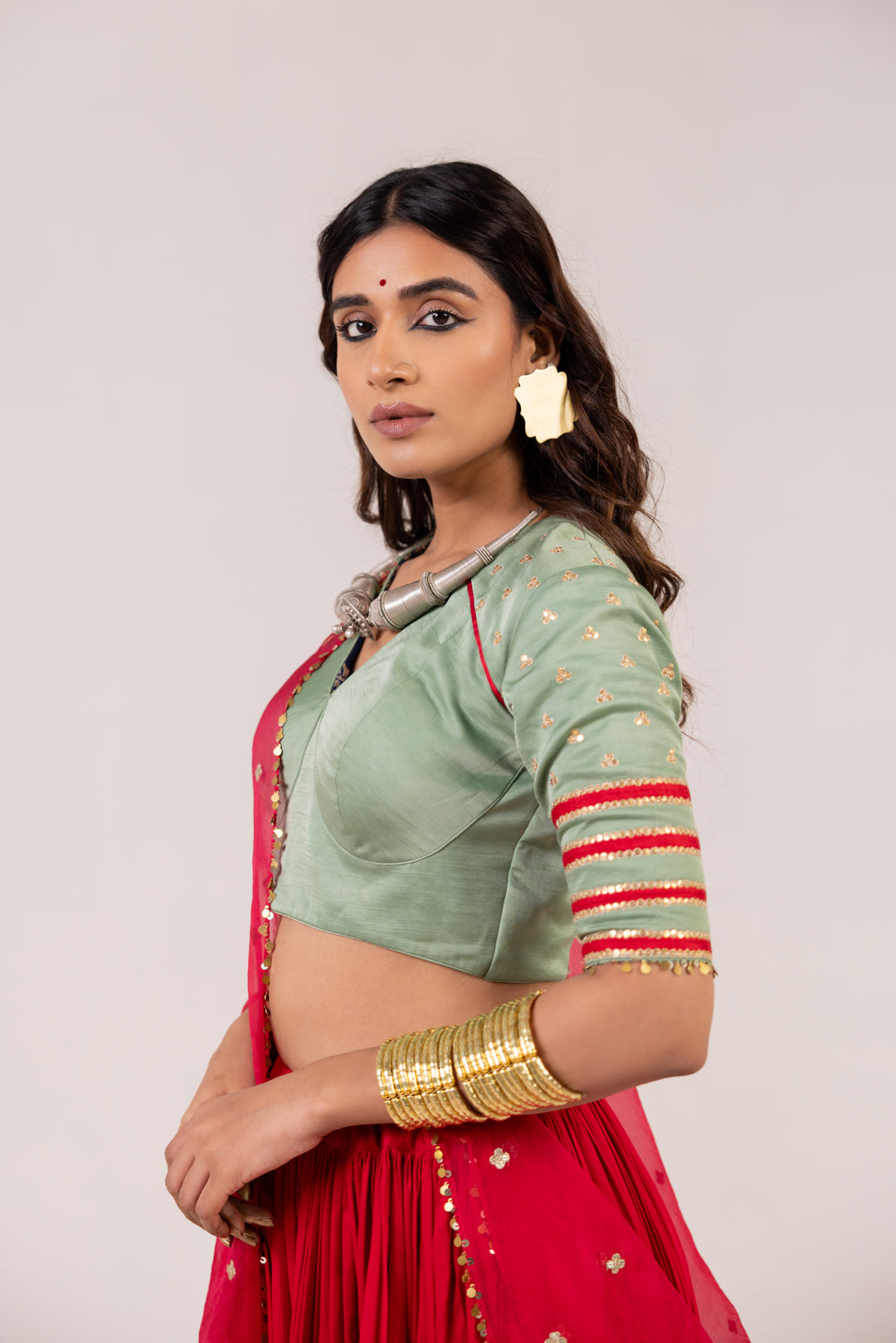 SEA GREEN & RED LEHENGA SET
