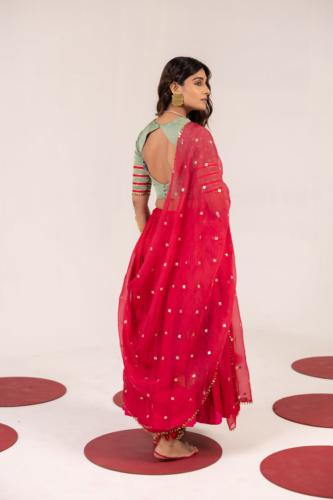 SEA GREEN & RED LEHENGA SET