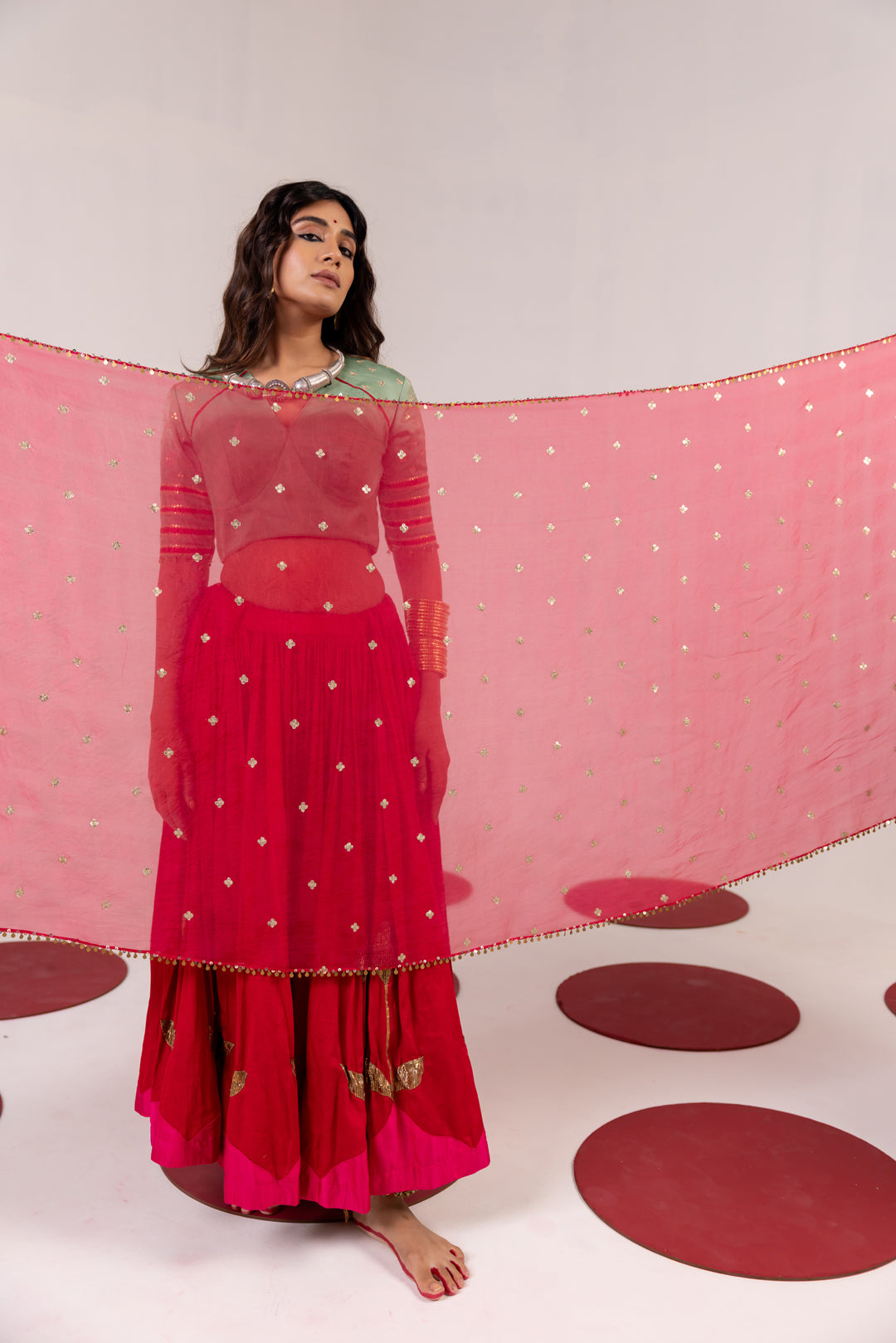 SEA GREEN & RED LEHENGA SET