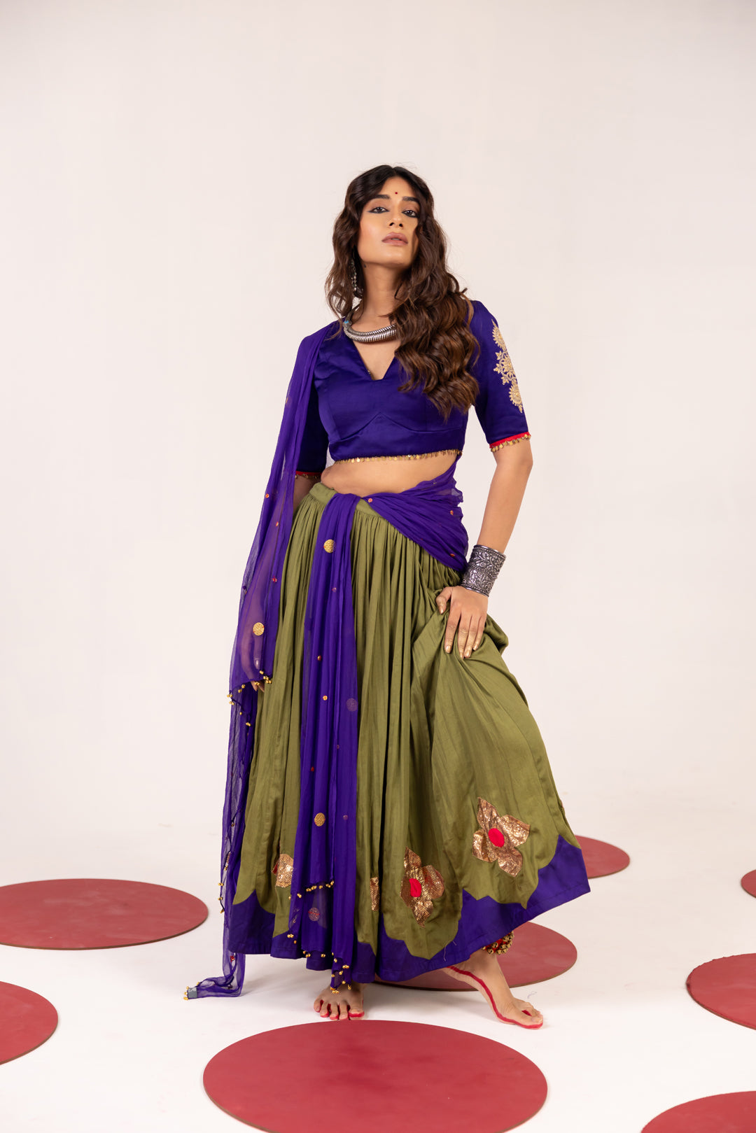 BLUE & MEHENDI GREEN LEHENGA SET