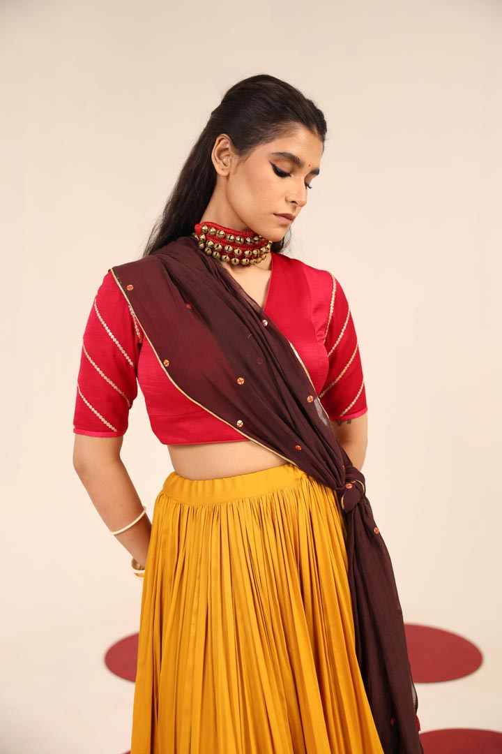 Red and Mustard lehenga set