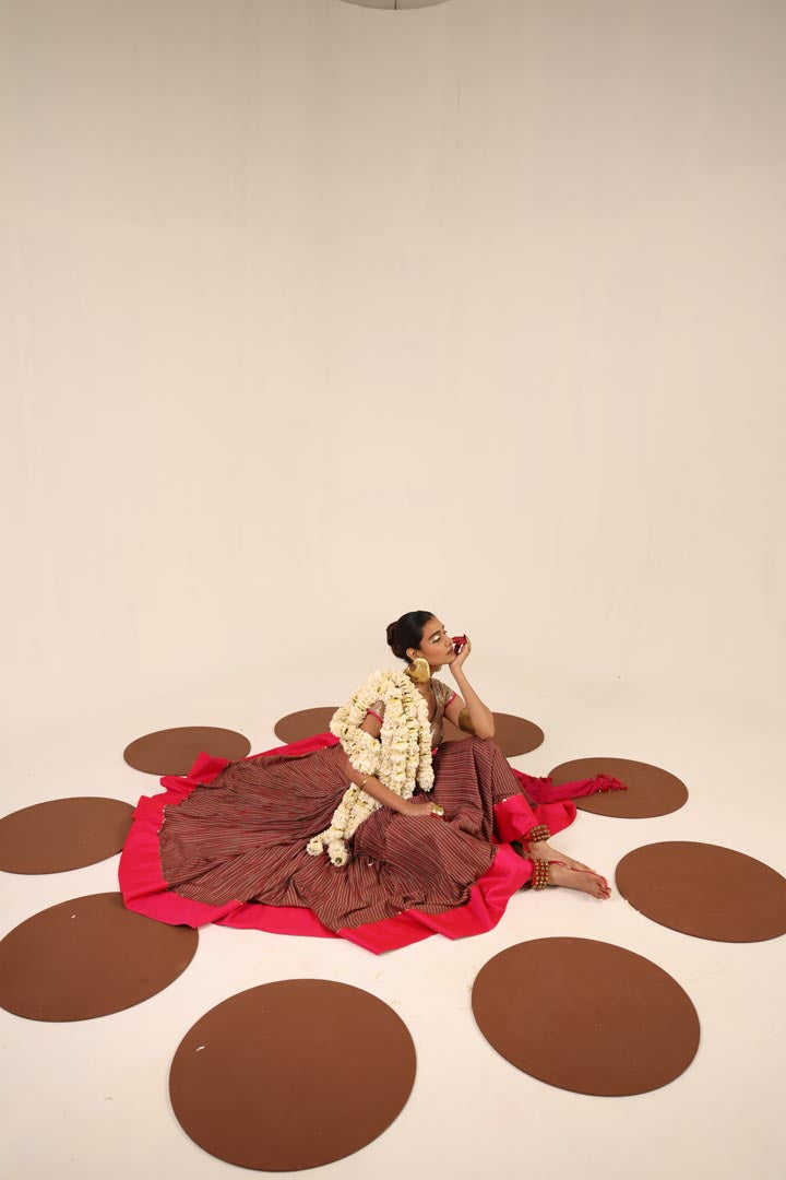 BROWN AND PINK PRINTED LEHENGA SET