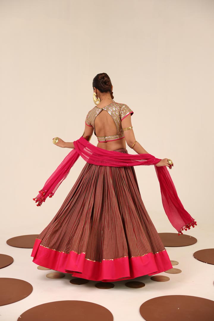 BROWN AND PINK PRINTED LEHENGA SET