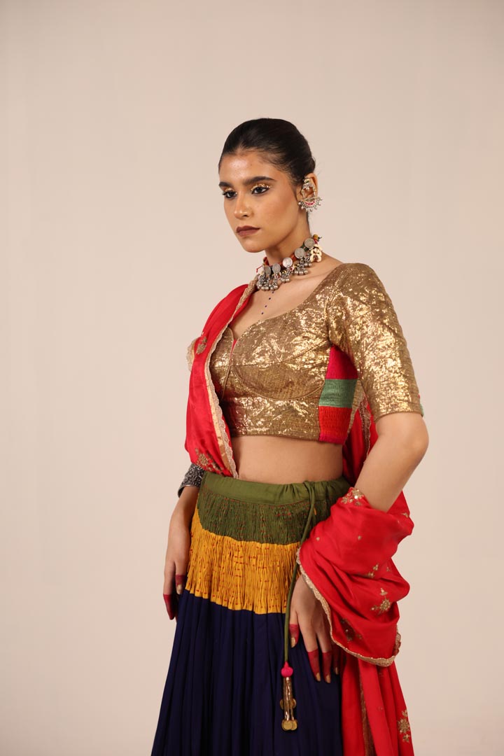 GOLDEN & BLUE LEHENGA SET