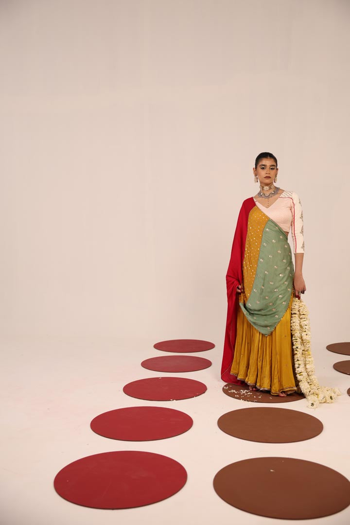 OFF WHITE & MUSTARD LEHENGA SET