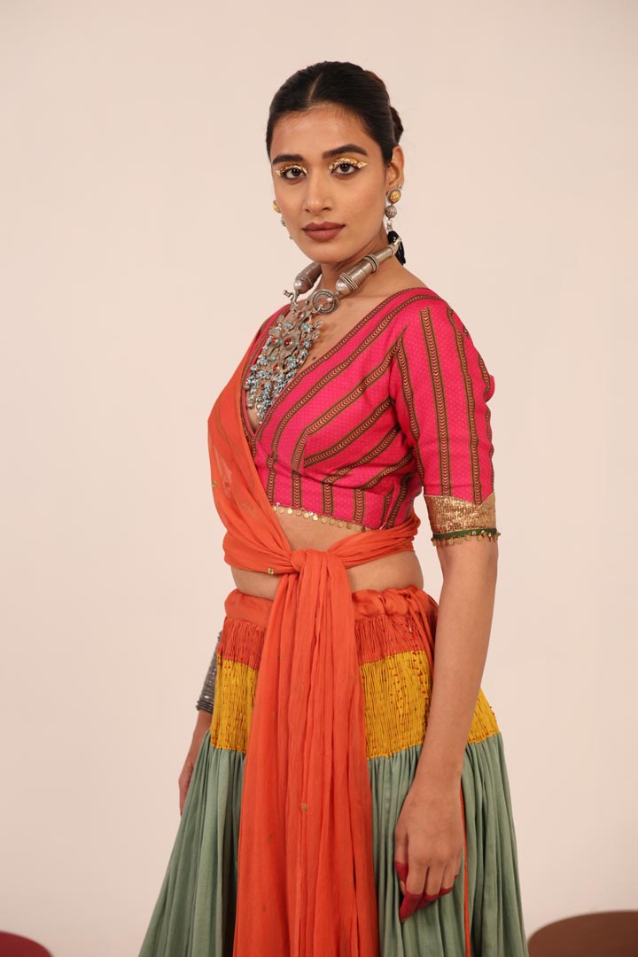 PINK & SEA GREEN LEHENGA SET