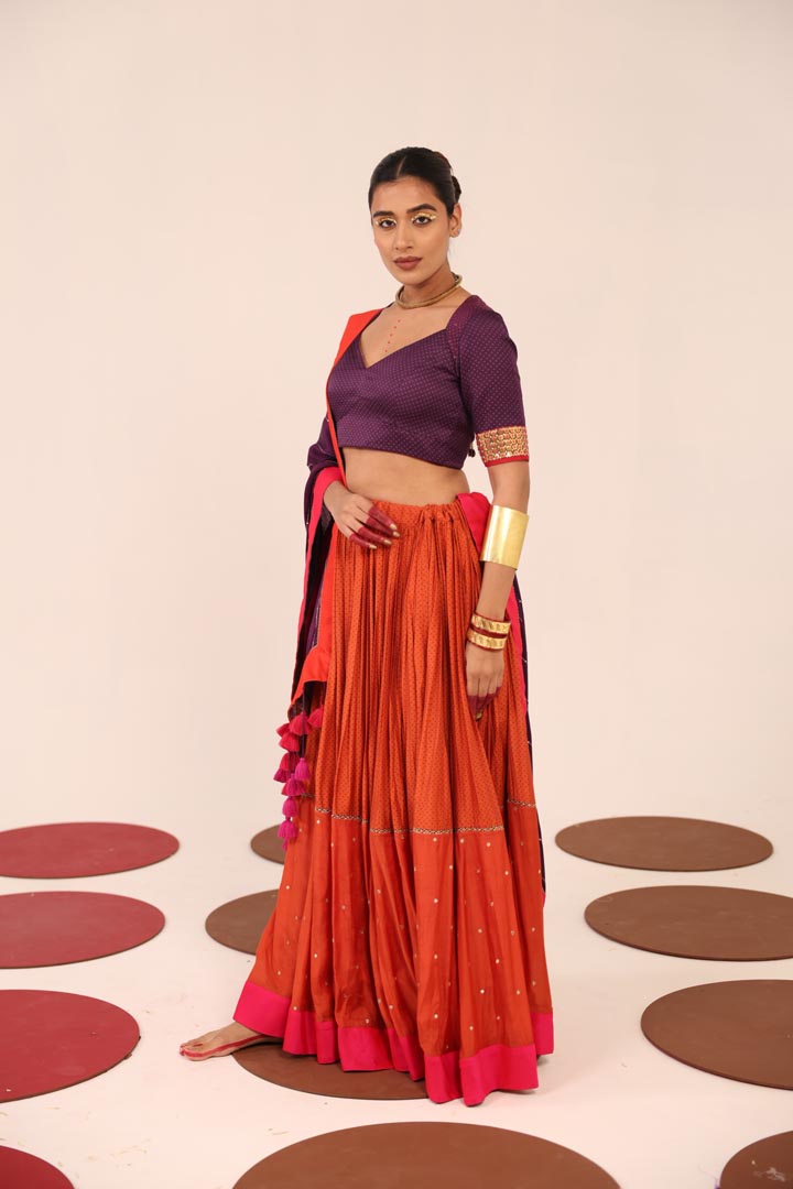 PURPLE & ORANGE LEHENGA SET