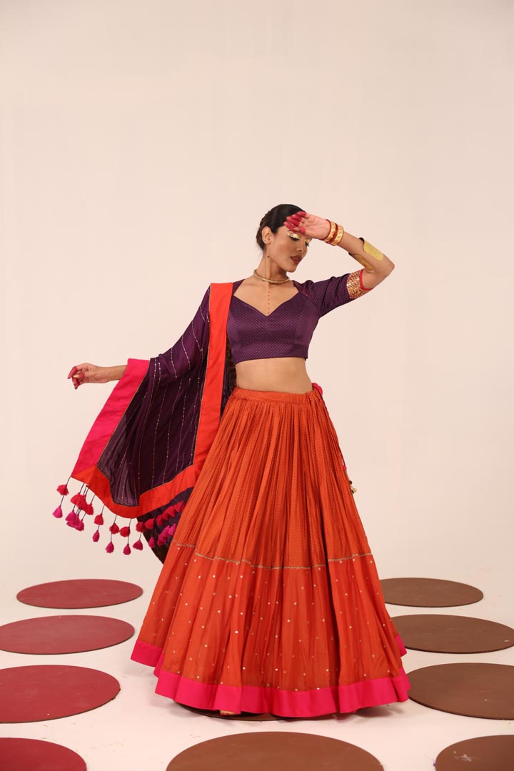PURPLE & ORANGE LEHENGA SET