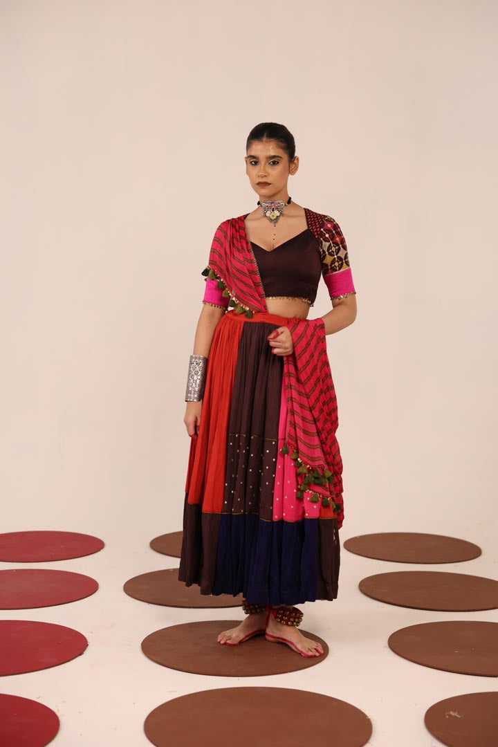 MULTICOLOR & BROWN LEHENGA SET