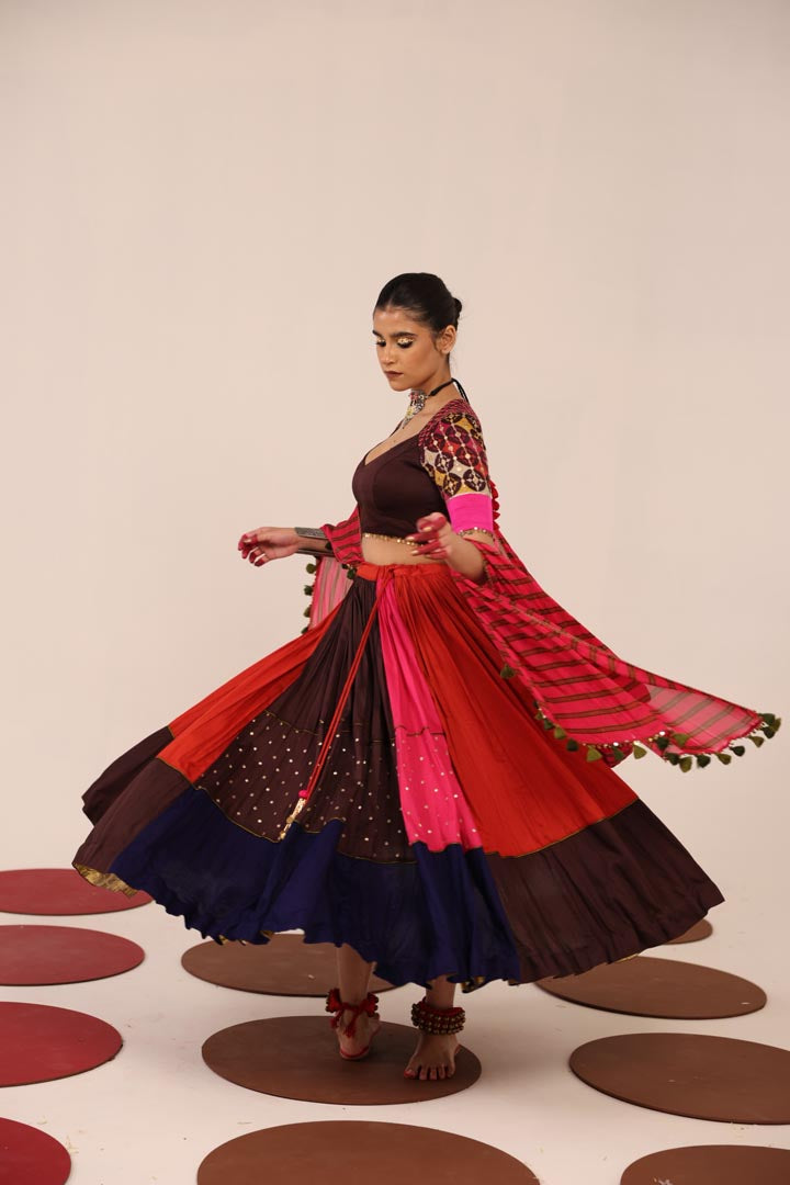 MULTICOLOR & BROWN LEHENGA SET