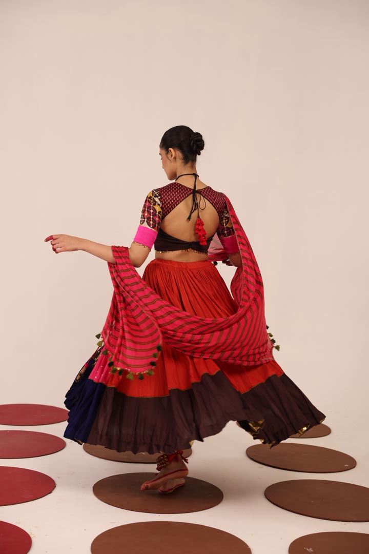 MULTICOLOR & BROWN LEHENGA SET