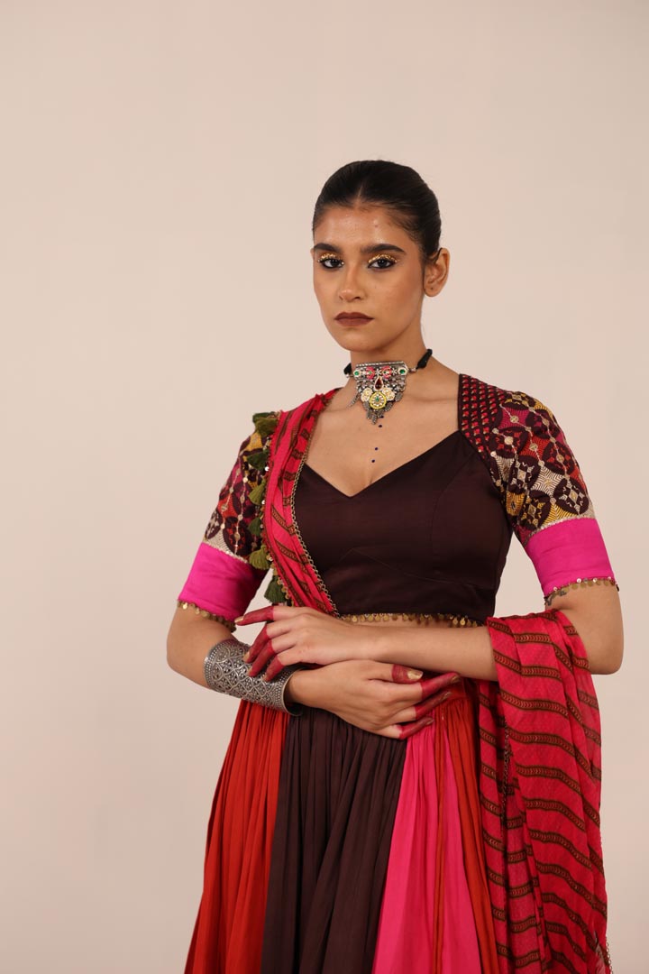 MULTICOLOR & BROWN LEHENGA SET