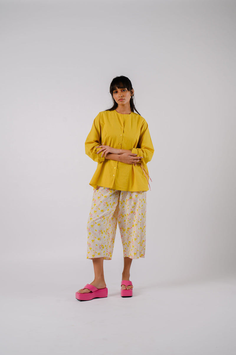 Yellow Floral Khadi Pants