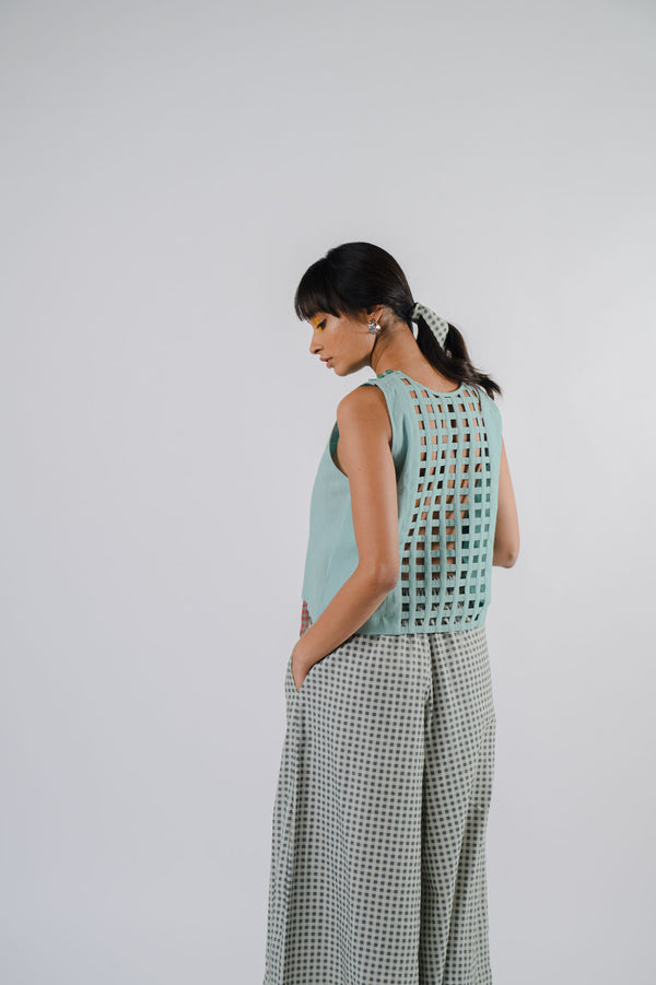 Sea Green Checkered Surface Crop Top