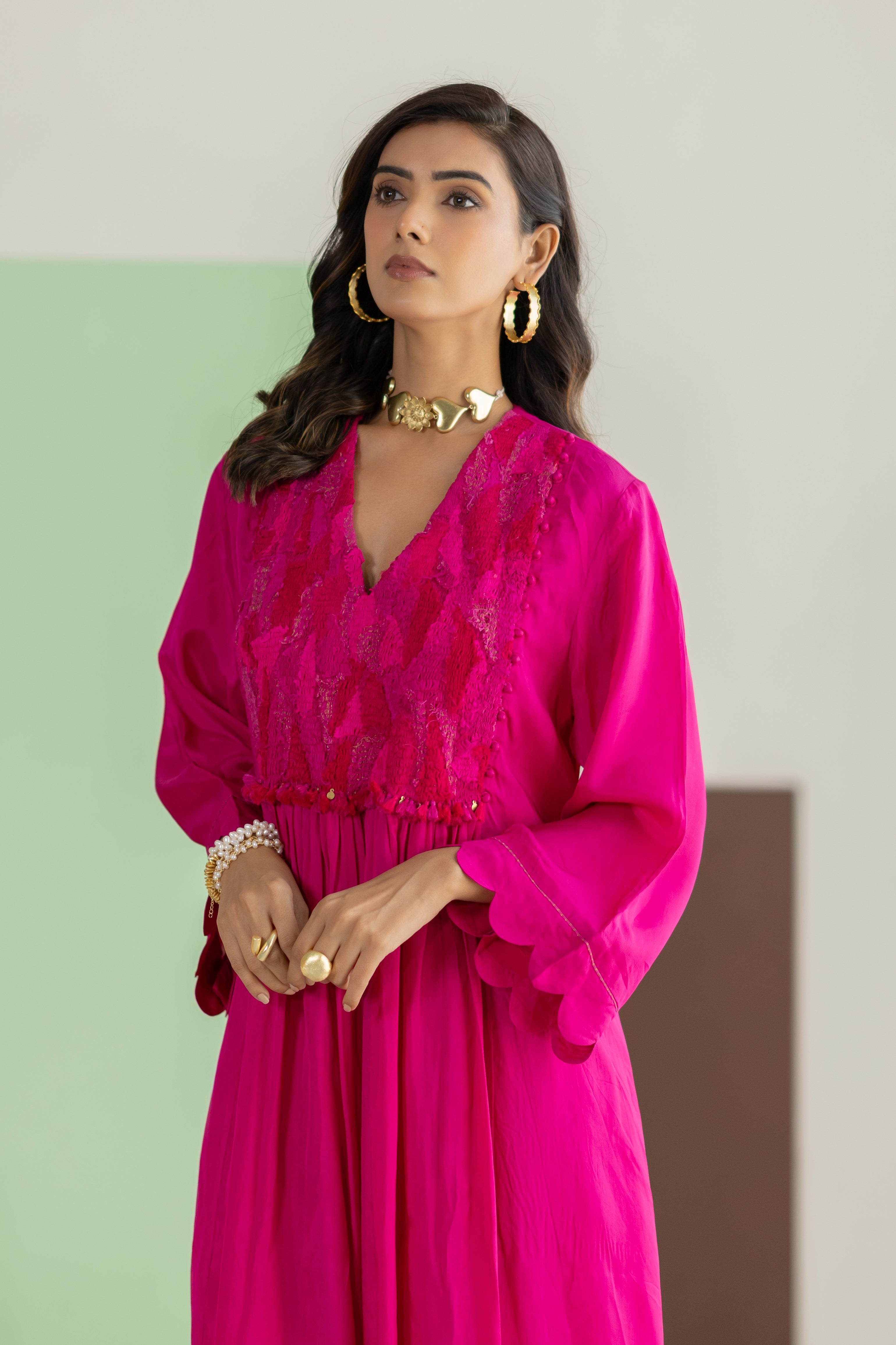 Hot Pink silk kurta set