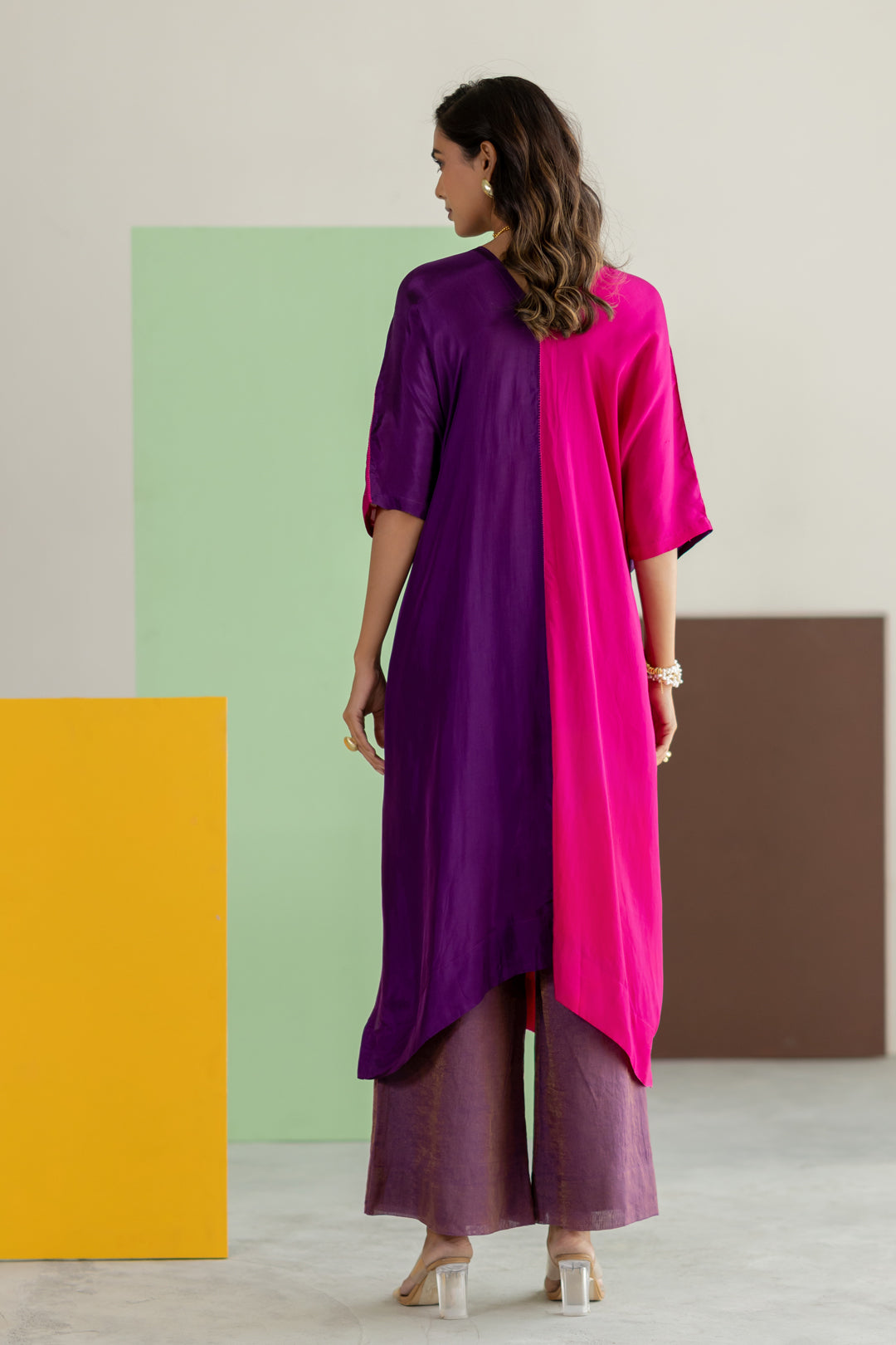 Purple, pink colorblock kaftan set