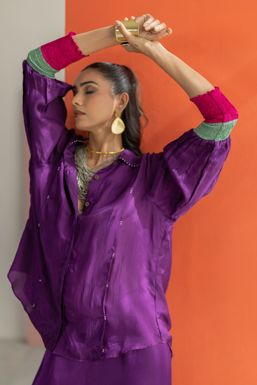 Purple shirt with lampi gota co-ord set