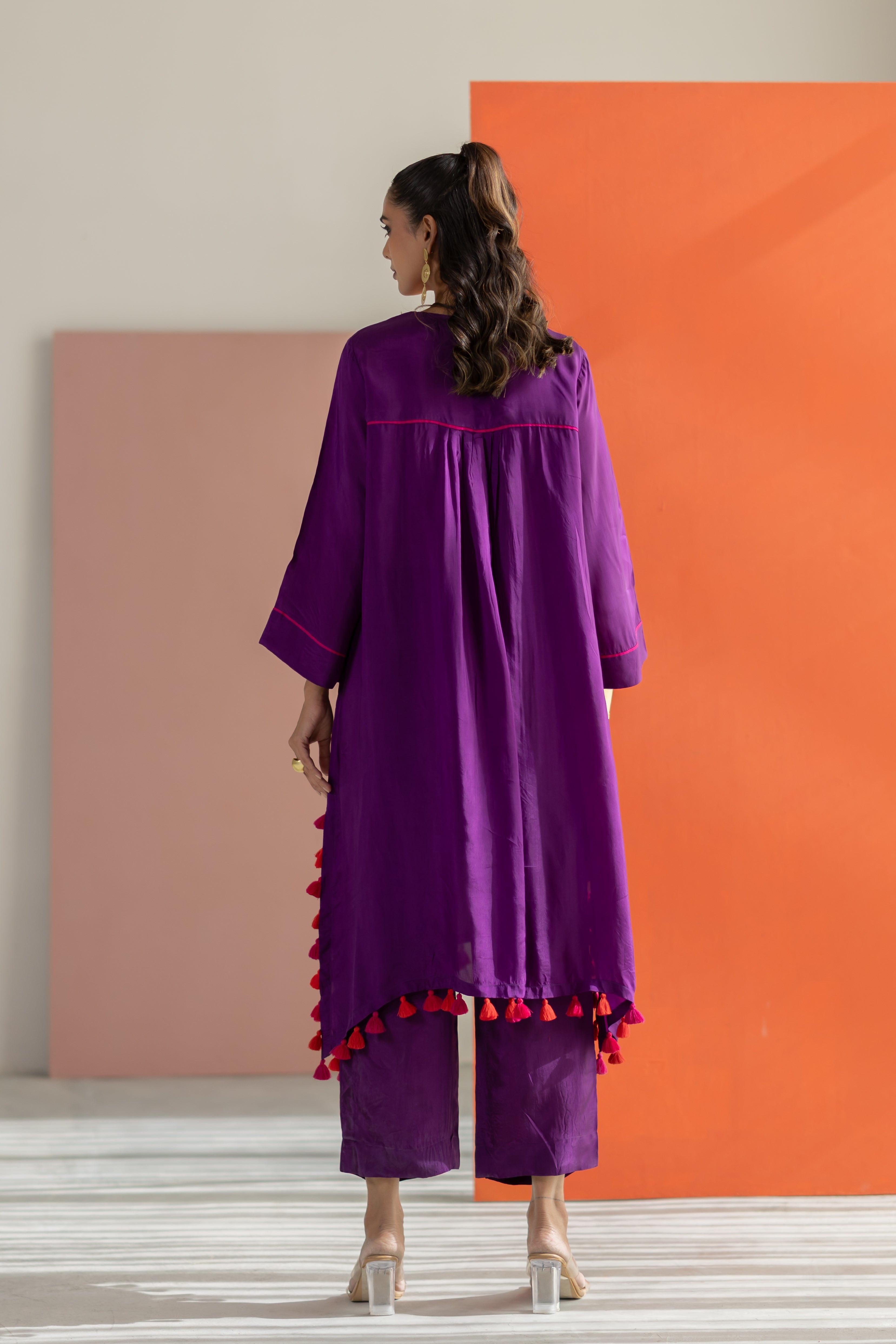 Purple silk kurta set
