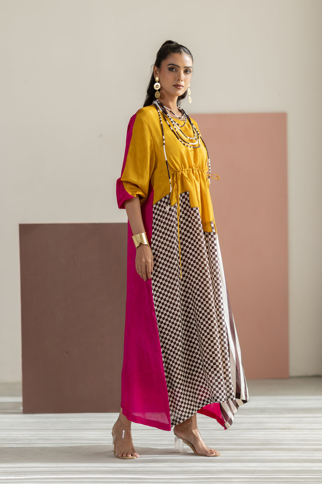 Mustard and Hot pink dress