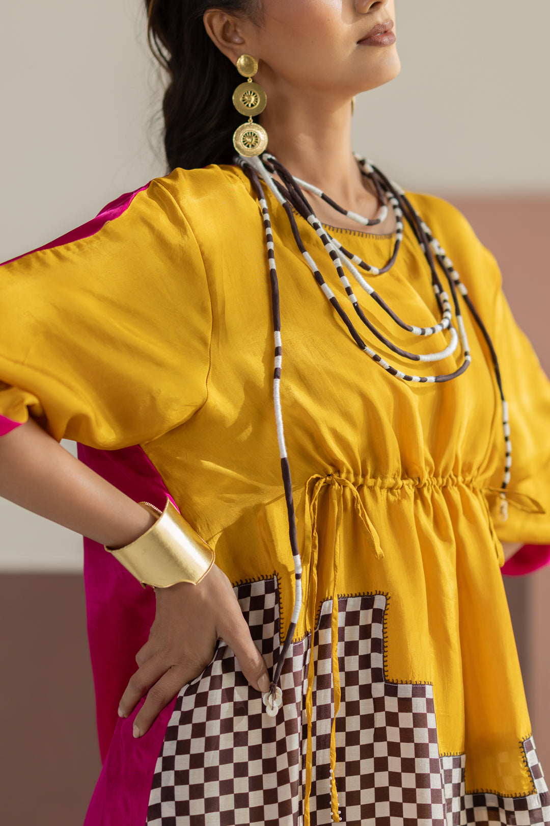 Mustard and Hot pink dress