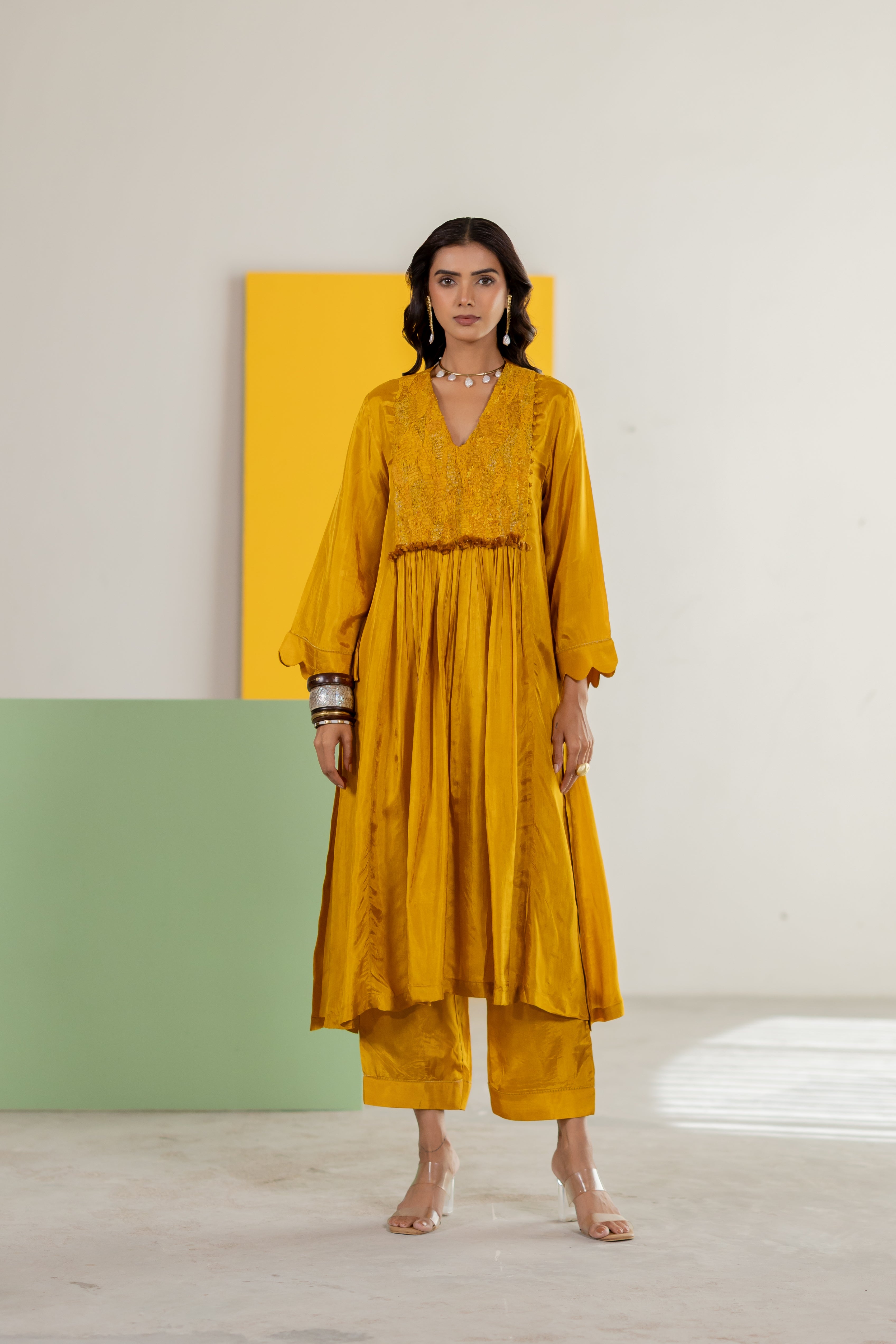 Mustard silk Kurta set