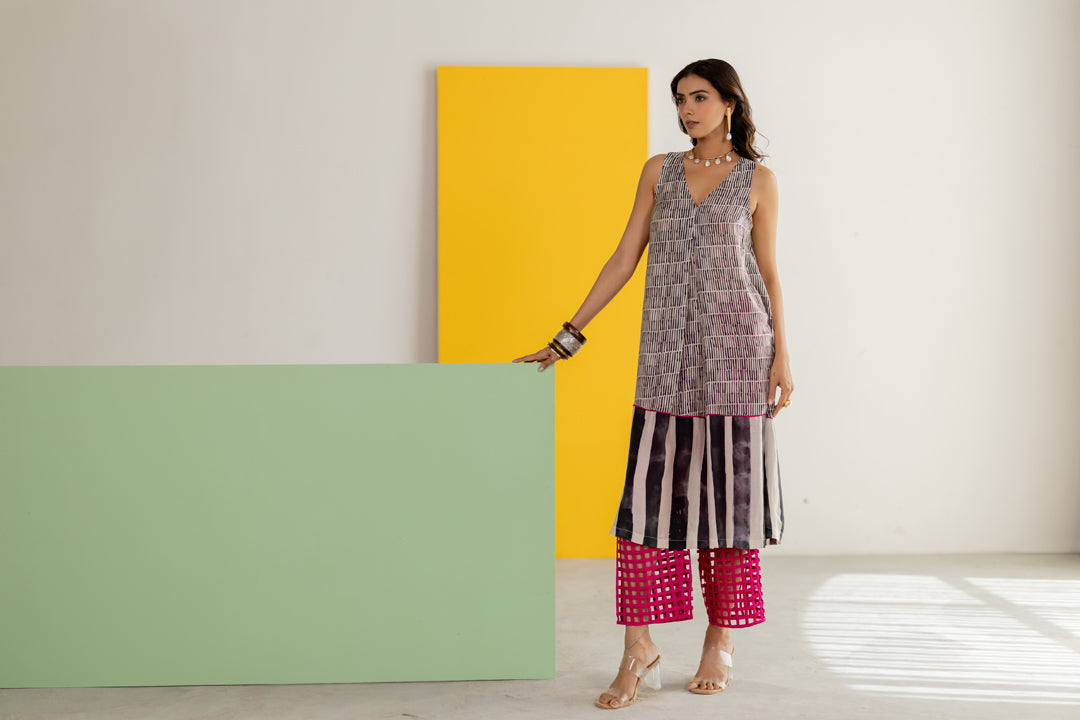 Black ivory printed kurta set