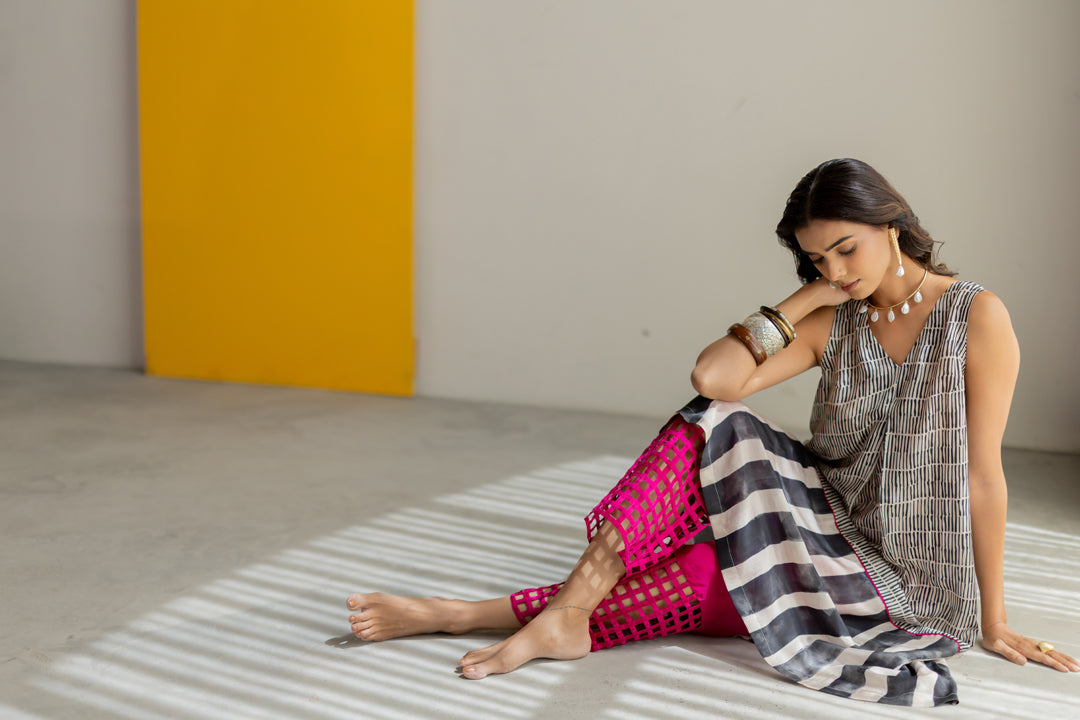 Black ivory printed kurta set