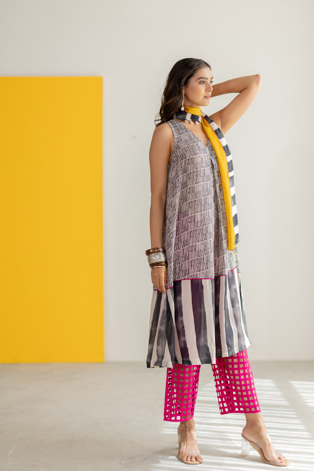 Black ivory printed kurta set