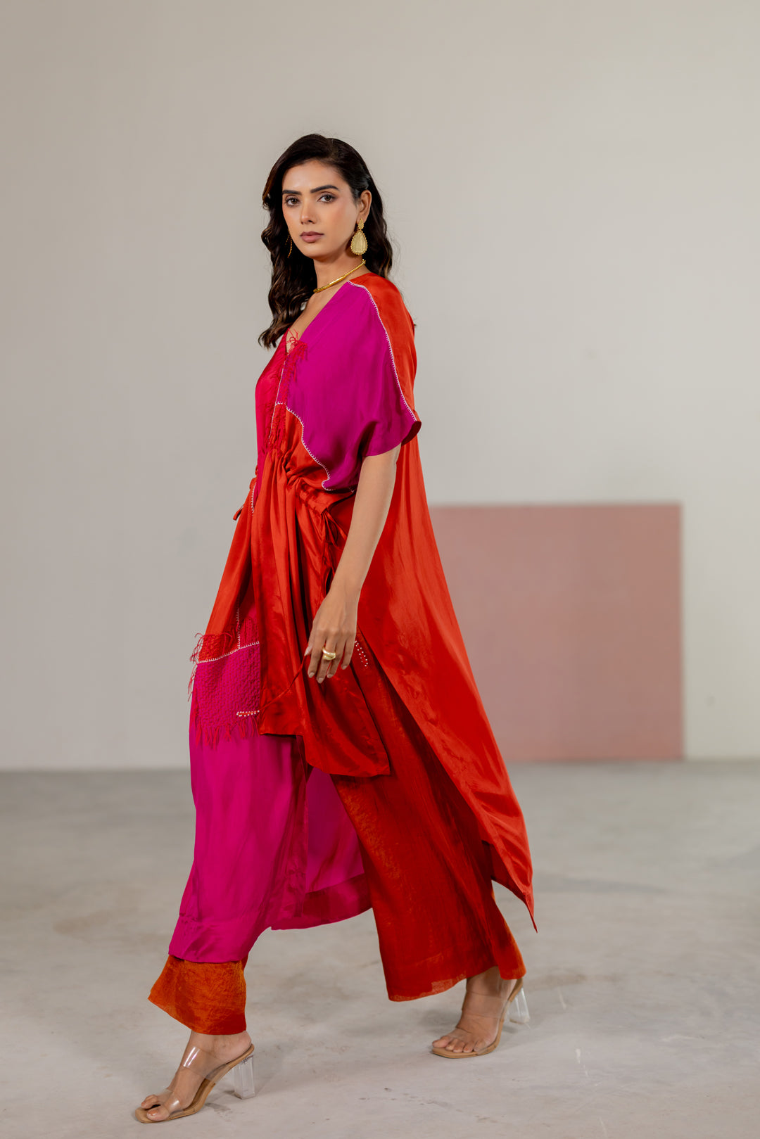 Orange, pink colorblock kaftan set