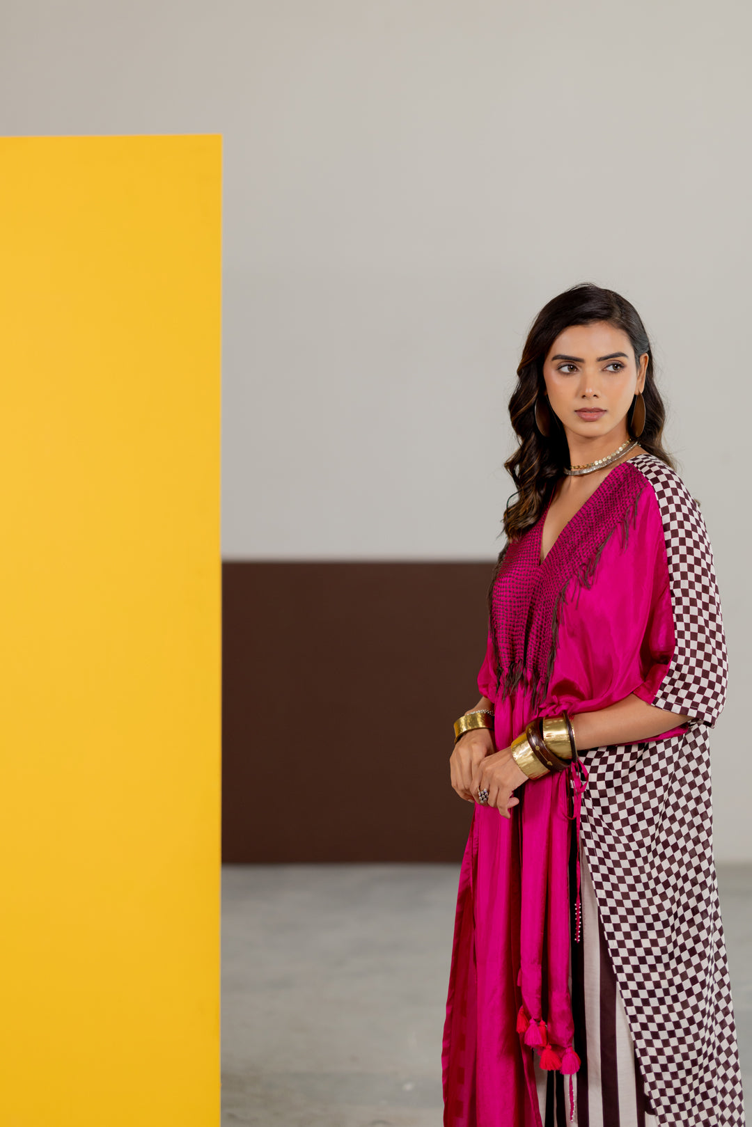 Hot Pink habutai silk kaftan set