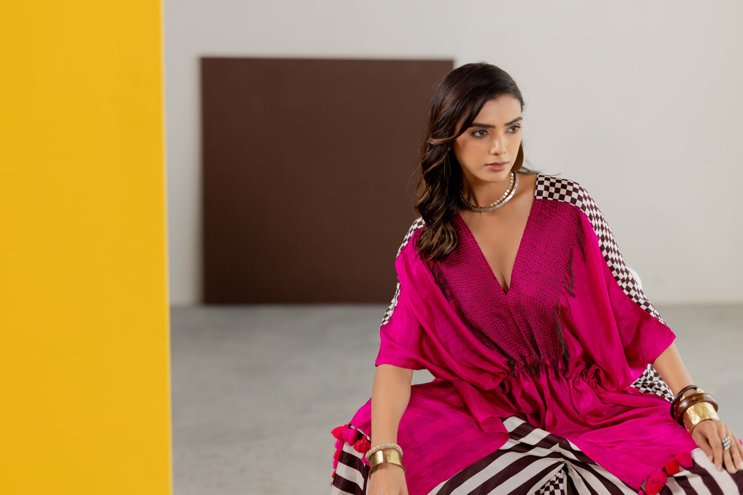 Hot Pink habutai silk kaftan set