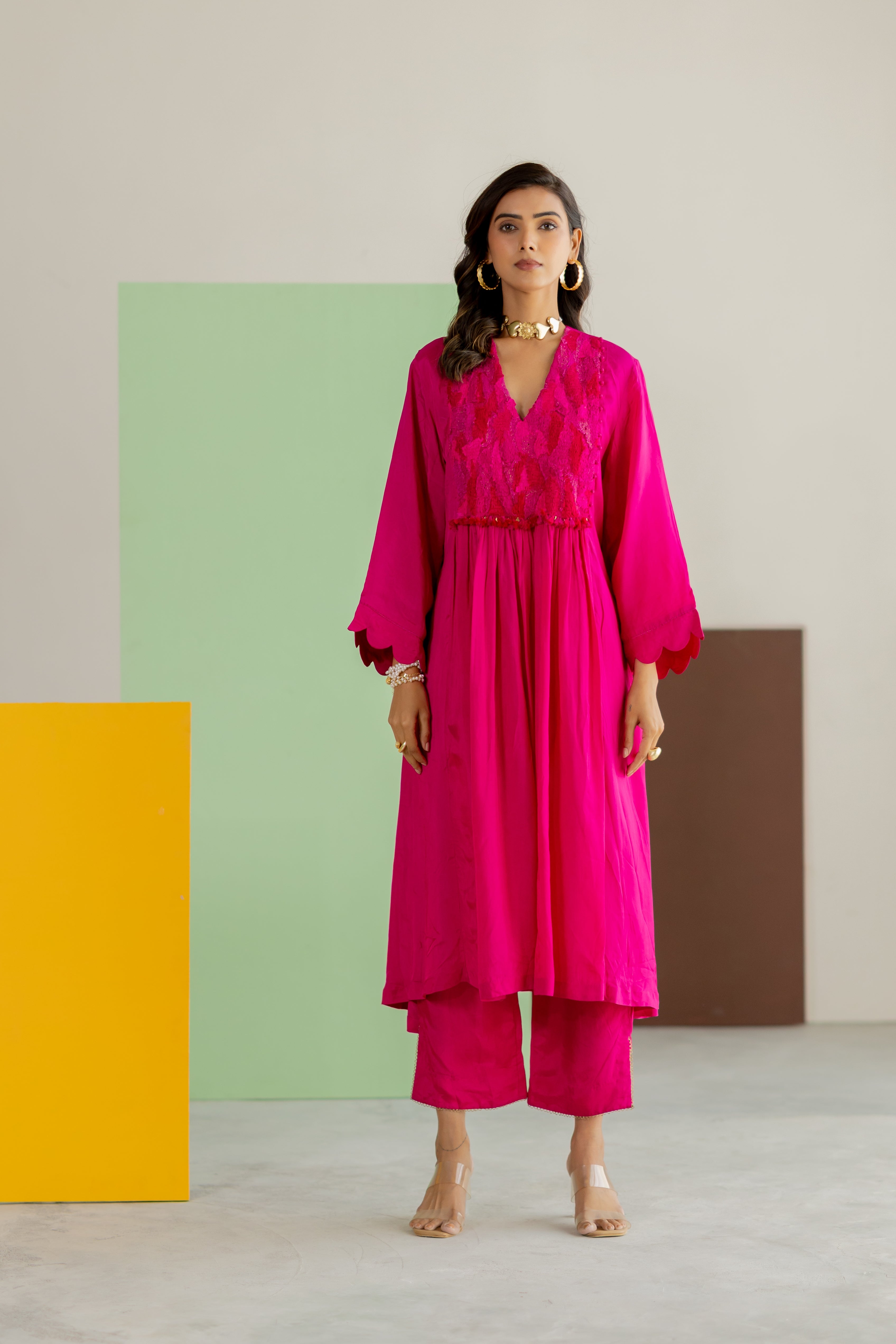 Hot Pink silk kurta set