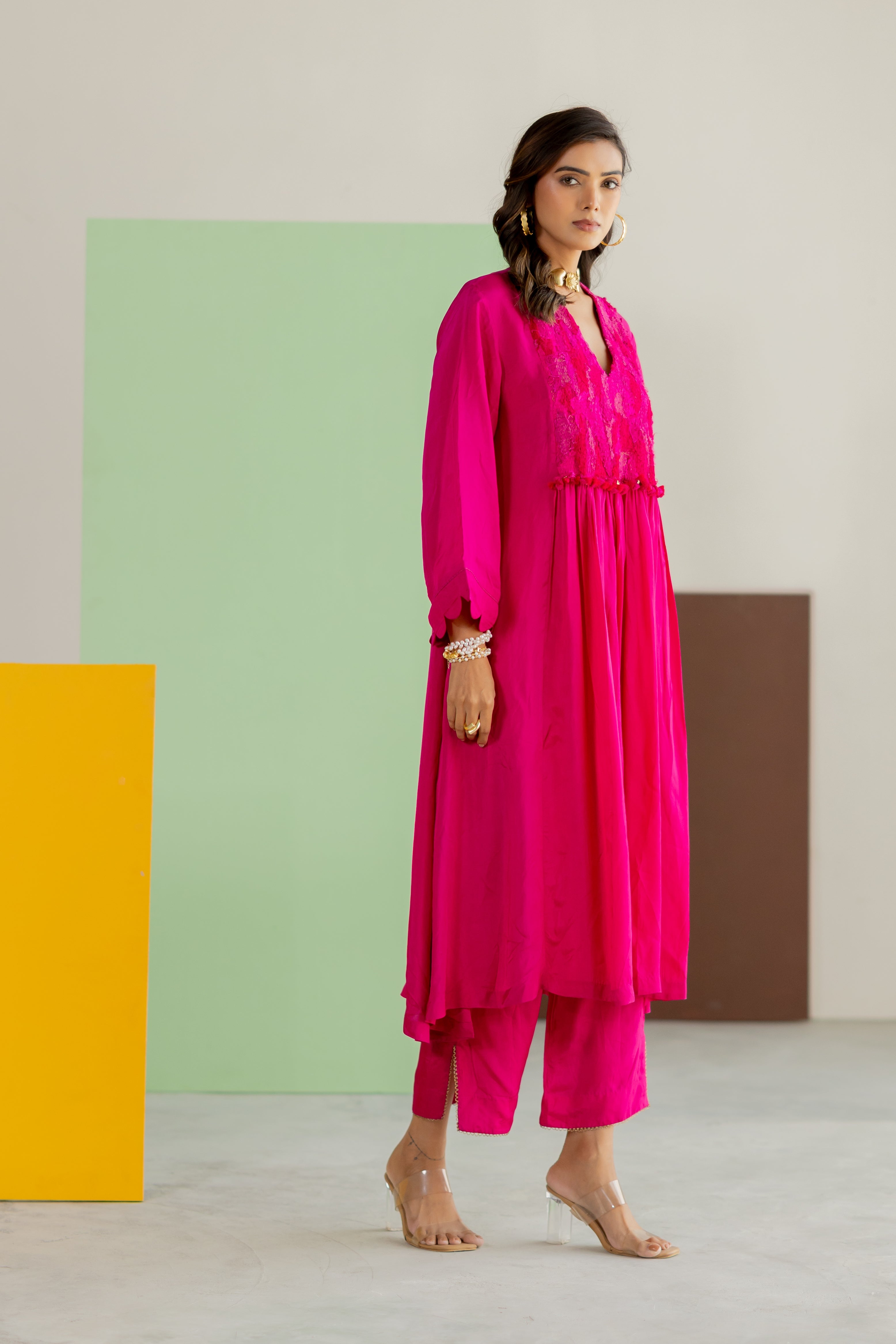 Hot Pink silk kurta set